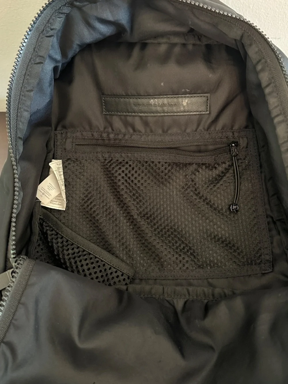 Lululemon Backpack Black On Black Shoulder Straps Zip Close Mesh Compartments